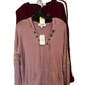 Hippie Rose lot of 2 Mauve Pink Hooded Long Sleeve Tee & Burgundy hooded Sz.M